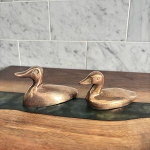 Vintage Pair of 3” Tiny MCM Brass Duck Figurines / Paperweights